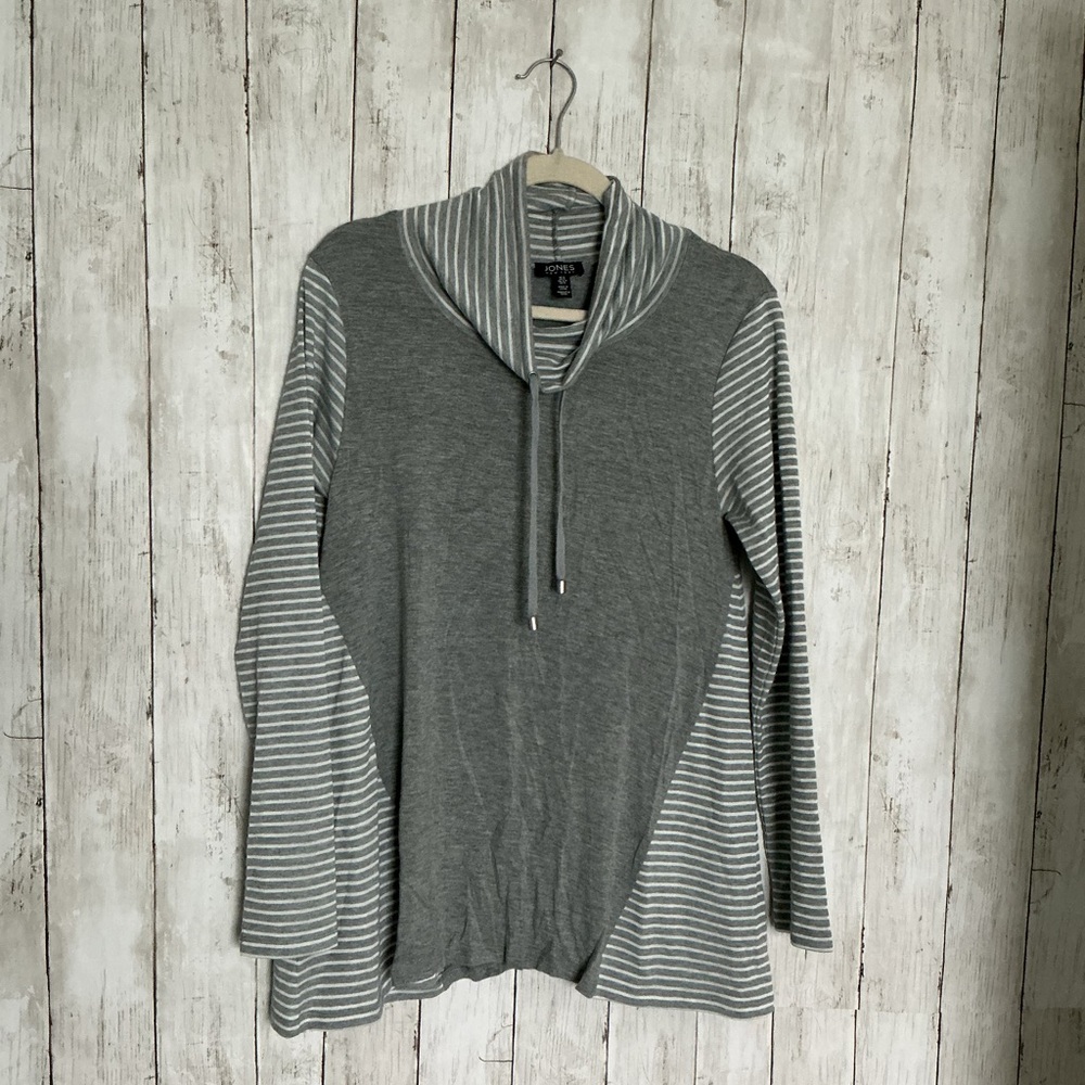Jones New York Gray Striped Cowl Neck Sweater